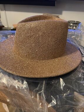 Eugenia Kim Glitter Fedora Hat - Rose Gold Sparkle